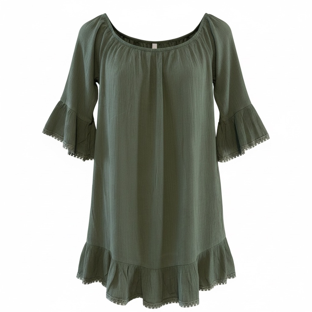 Socialite Green Bell Sleeve Tunic Dress Medium Rayon & Polyester